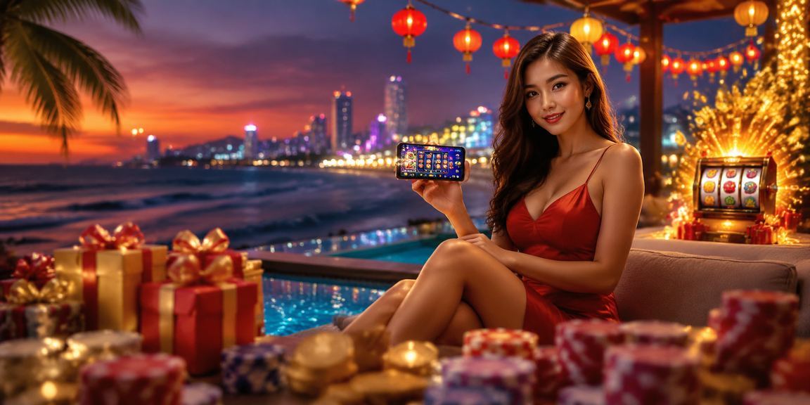 Người chơi thưởng thức game slot trên điện thoại tại bãi biển Đà Nẵng vào buổi chiều